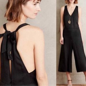 Anthropologie Elevenses Wide Leg Cropped Jumpsuit Romper M  Black Lyocell